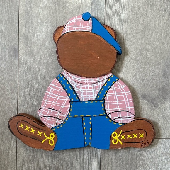 Vintage 90s Hand Crafted Wooden ‘Teddy’ Bear Nursery Kids Boys Room Decor - Picture 13 of 16